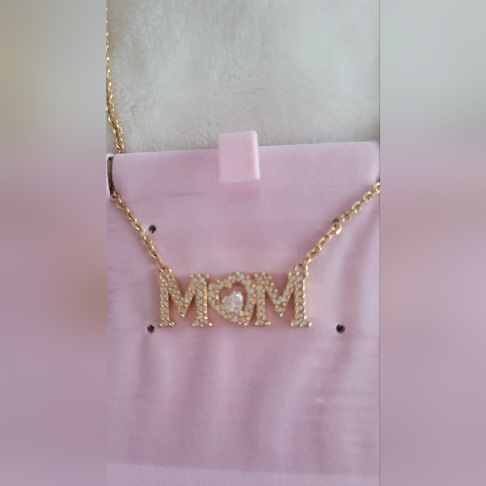 Swarovski Gold 'Mom' Necklace with Box And Pink Packaging Bag. Brand New.